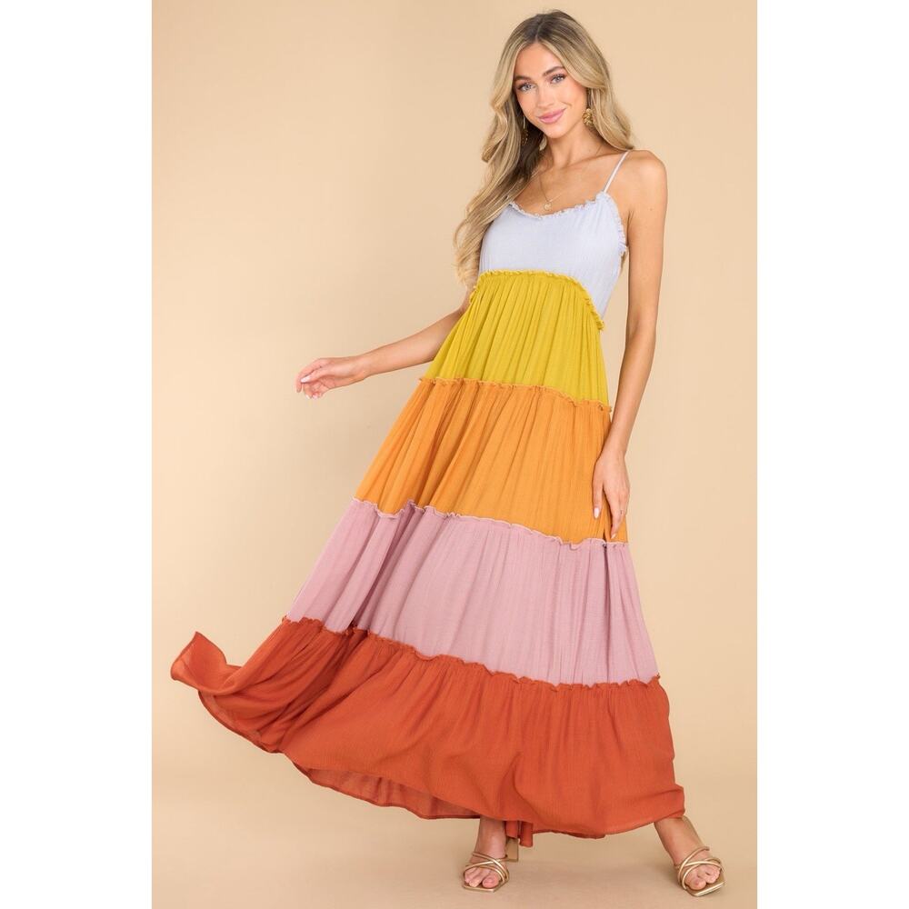 Sweet Lemon Dress Womens 1x Plus Size Tiered Sundress Spaghetti Straps Prairie